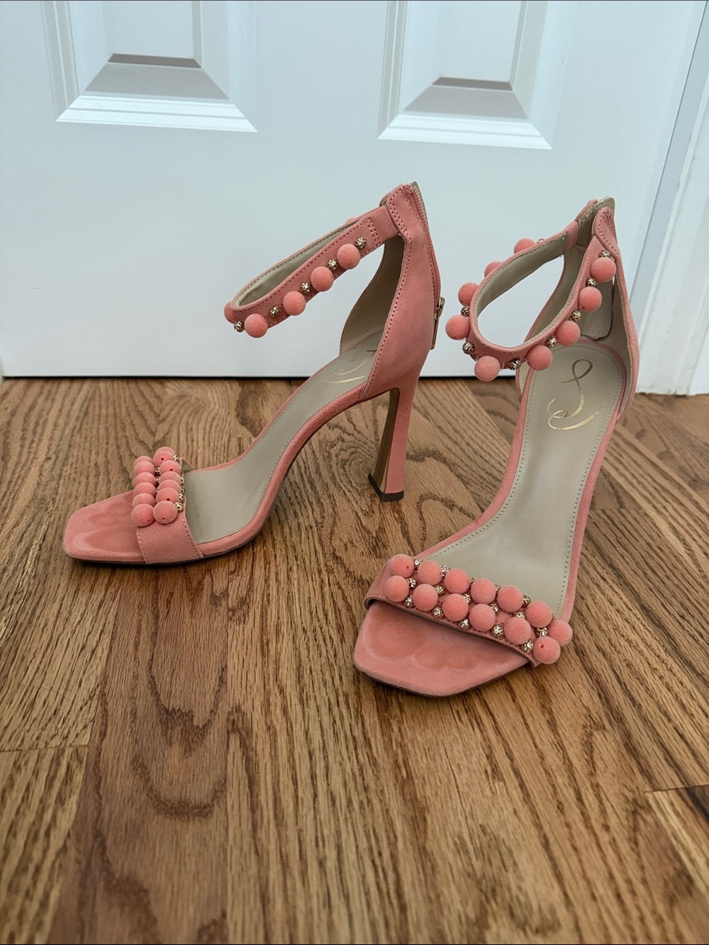Sam Edelman Coral Pom-Pom Ankle Strap Heels
